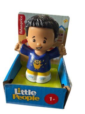 Fisher Price Little People Cochlear Implant Boy Black Hair Blue Monster Shirt